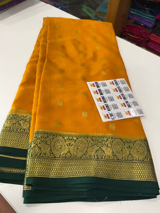 Traditional pattern mysore silk sarees with elegant color combinations