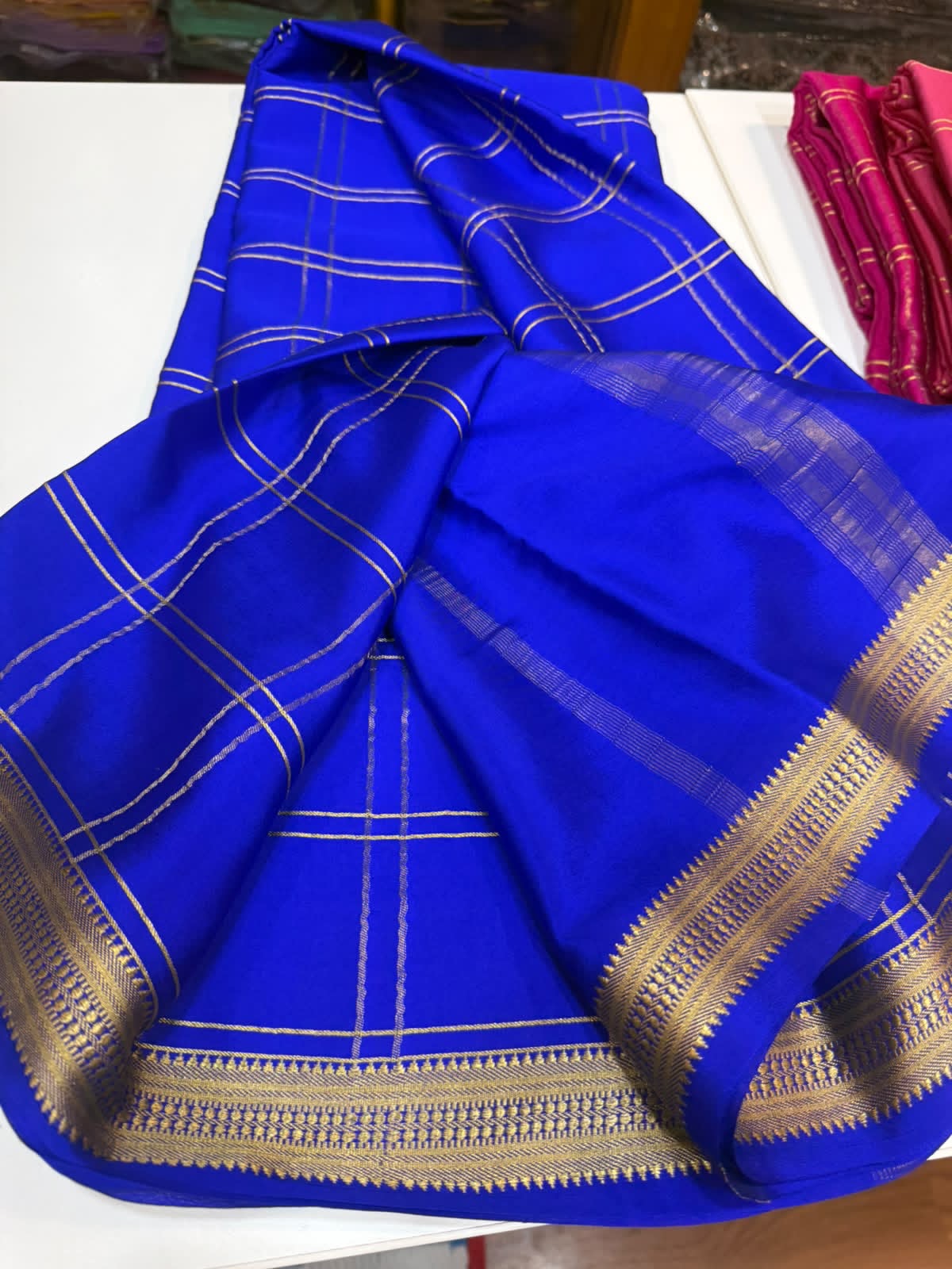 Mysore silk sarees self checks pattern
