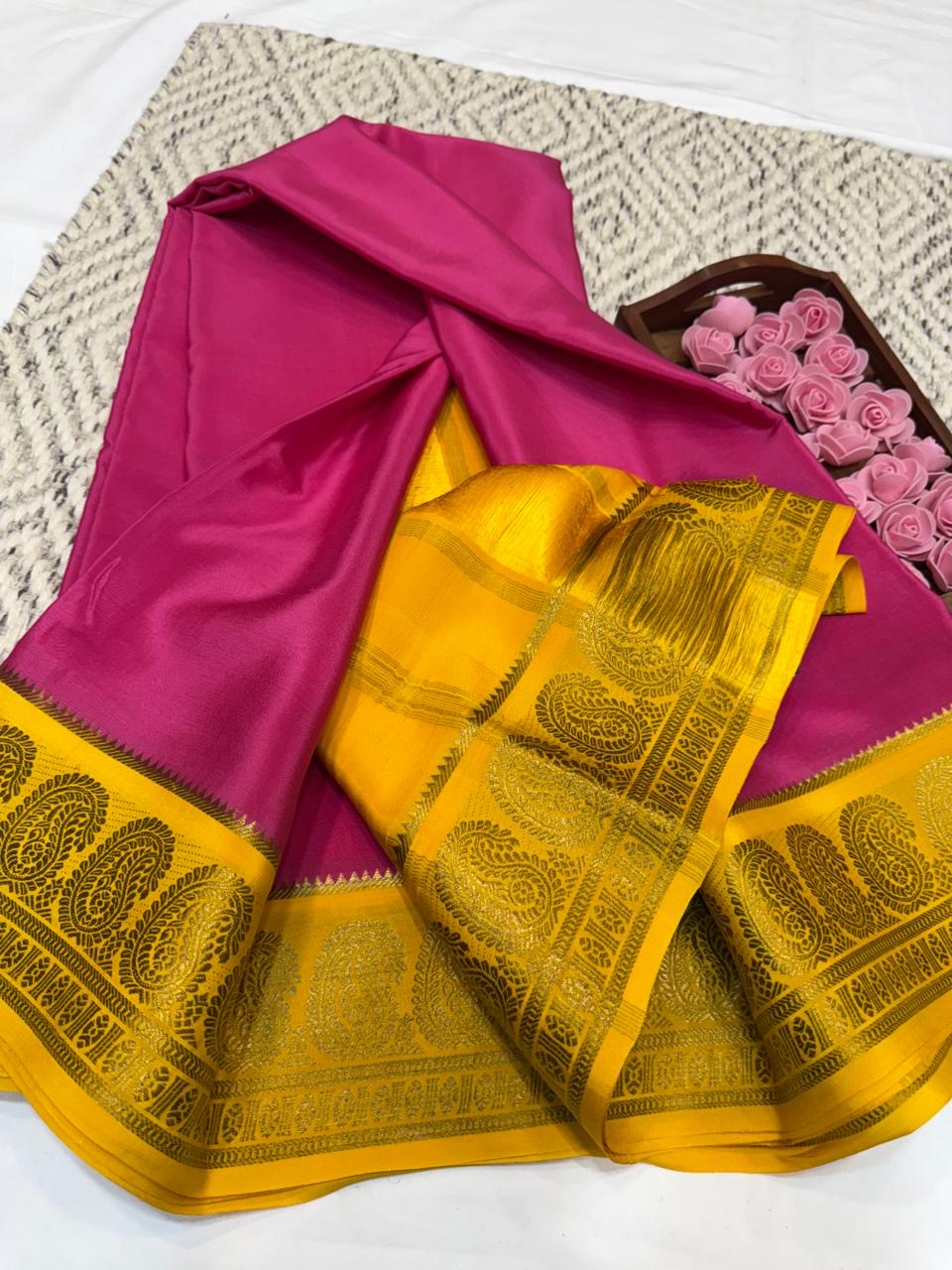 Mysore silk sarees contrast pattern