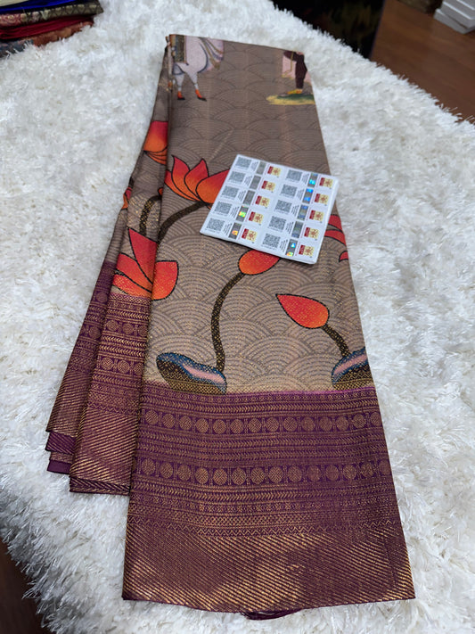 Pure digital print Kanjivaram silk sarees