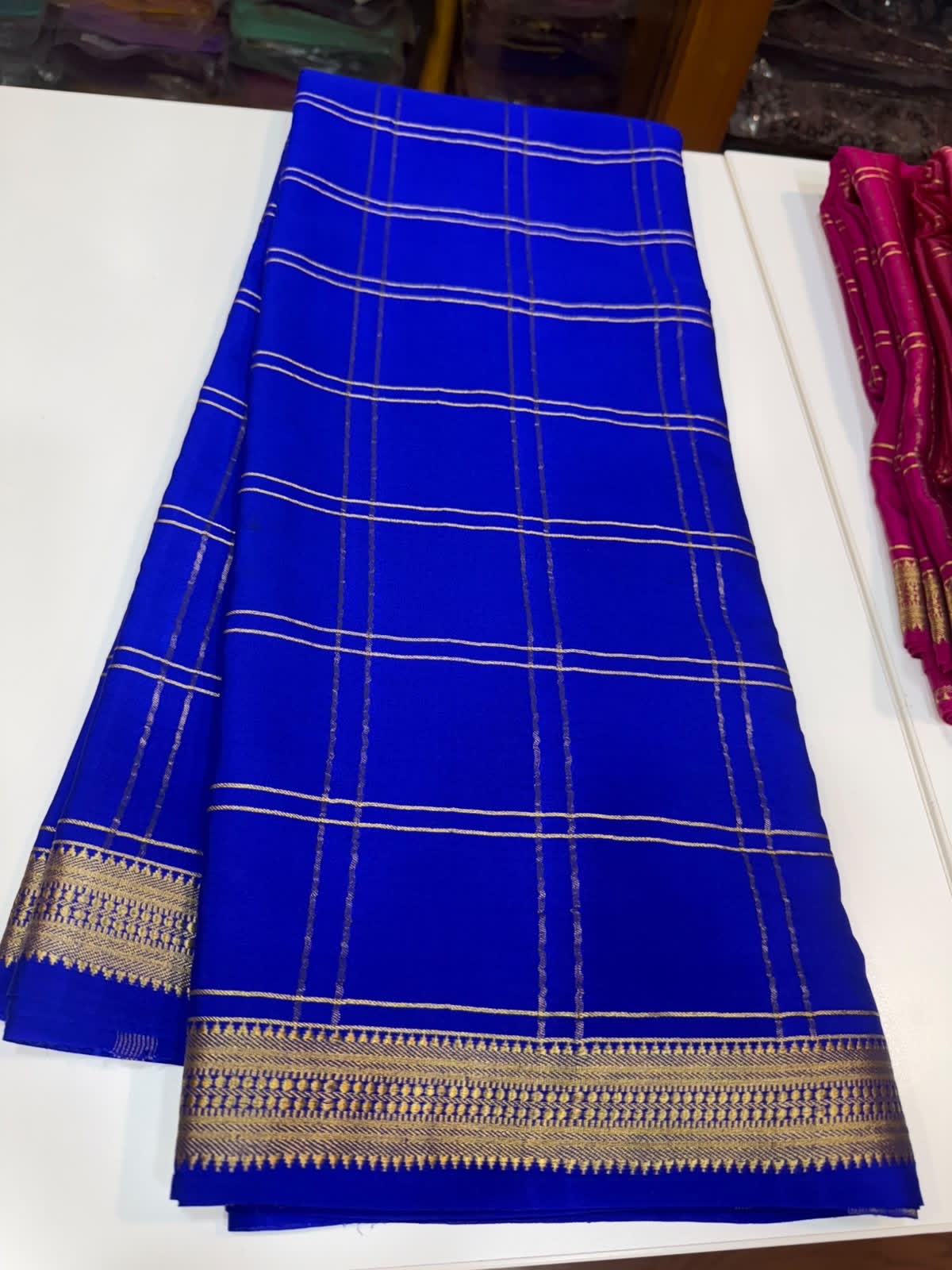 Mysore silk sarees self checks pattern