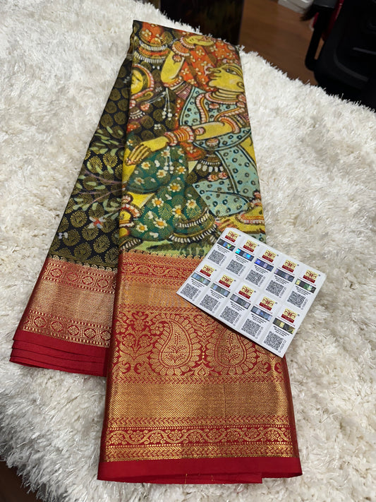 Pure digital print Kanjivaram silk sarees