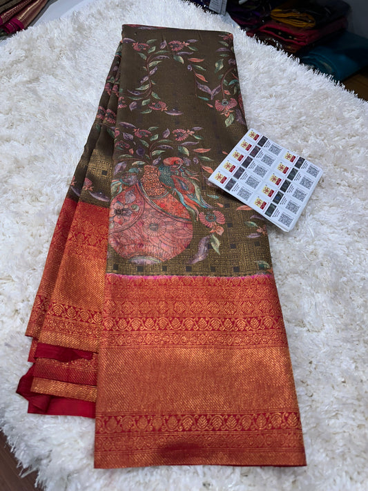Pure digital print Kanjivaram silk sarees