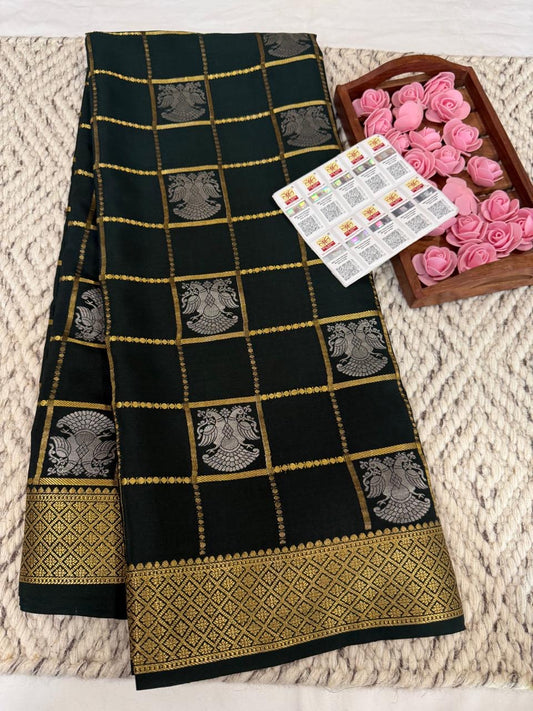Mysore silk sarees checks pattern