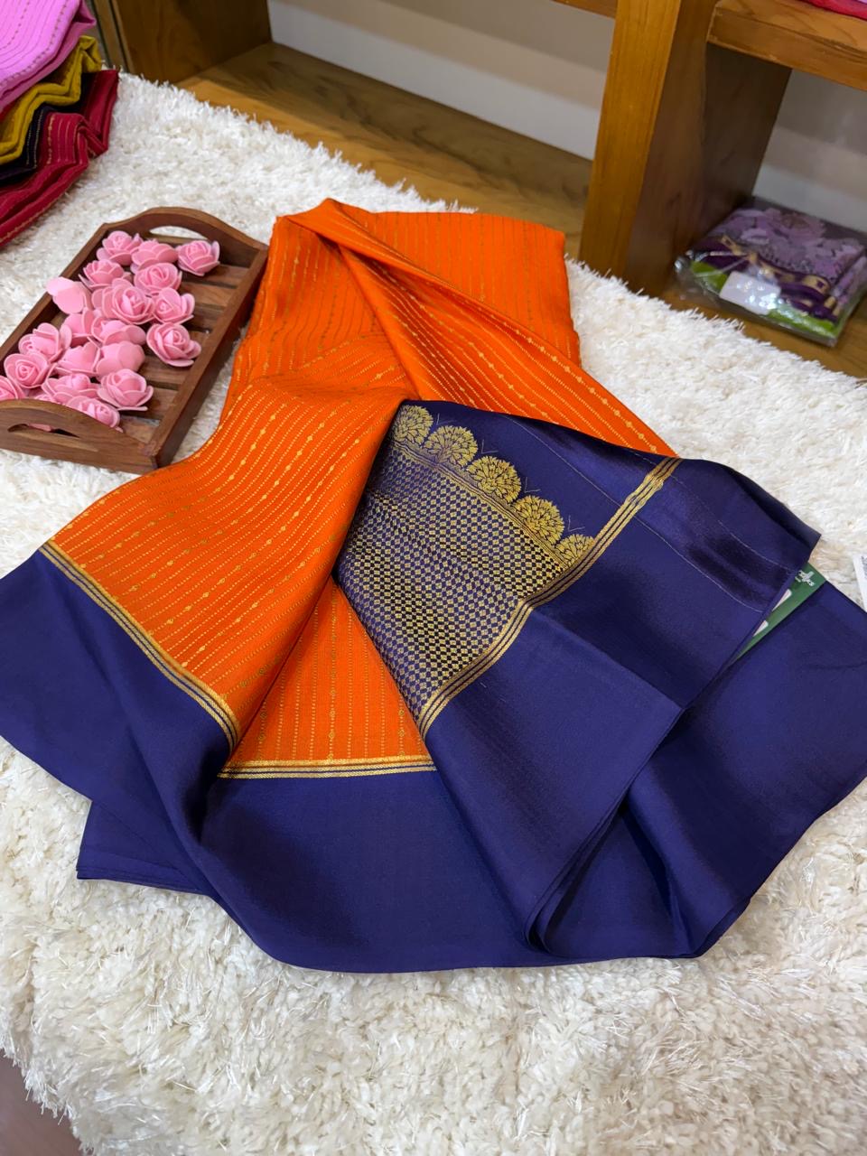 Mysore silk sarees contrast pattern