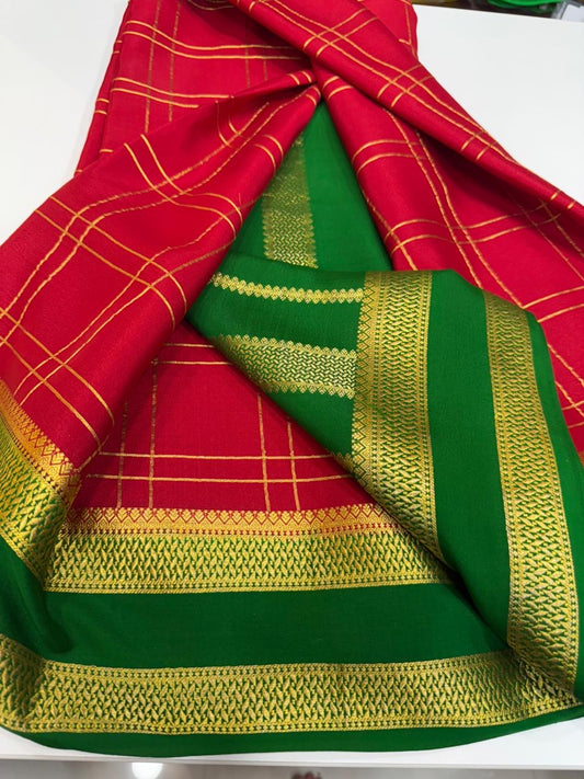 Mysore silk sarees checks contrast pattern