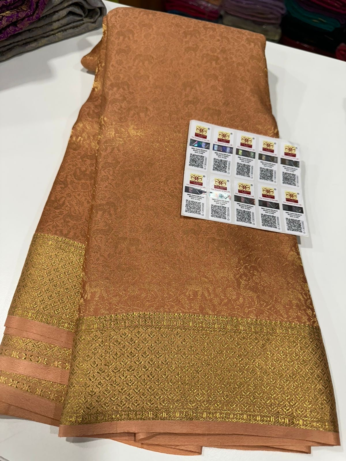 Beautiful Silk brocade fabric with zari weaving all over saree