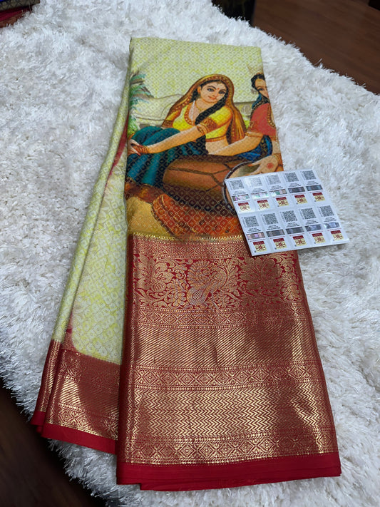Pure digital print Kanjivaram silk sarees