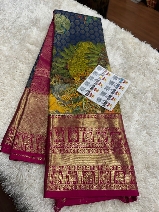 Pure digital print Kanjivaram silk sarees