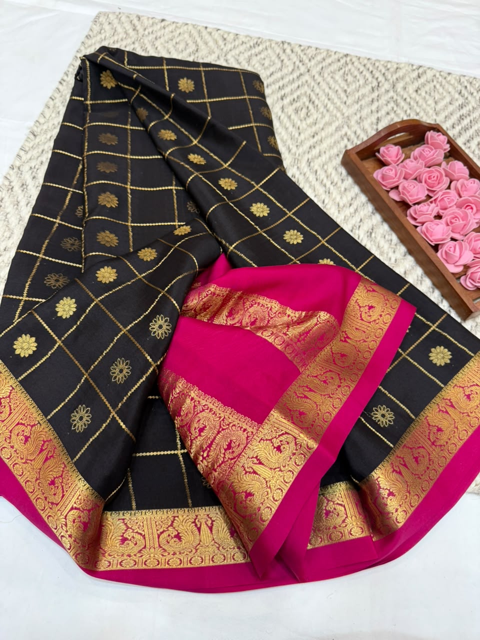 Mysore silk sarees checks pattern