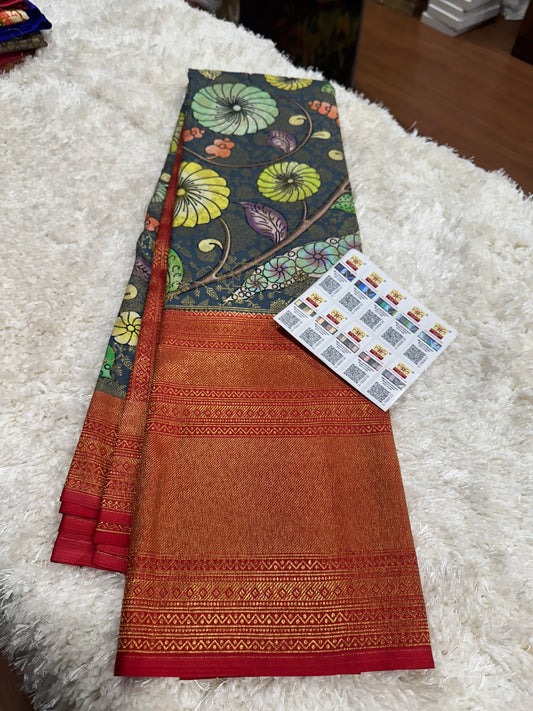 Pure digital print Kanjivaram silk sarees