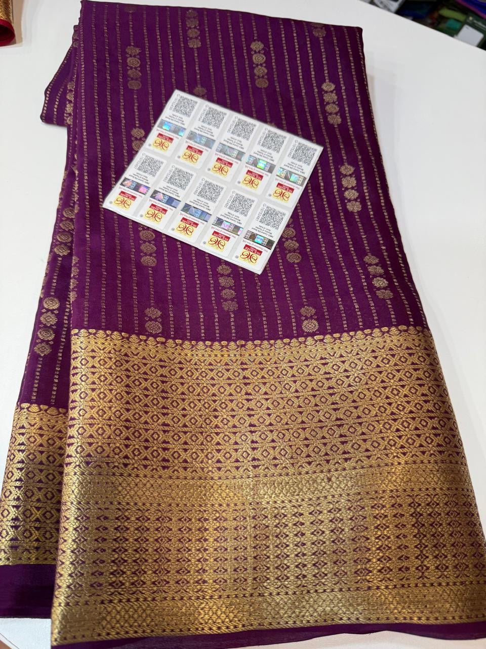 Mysore silk sarees self lines butta pattern