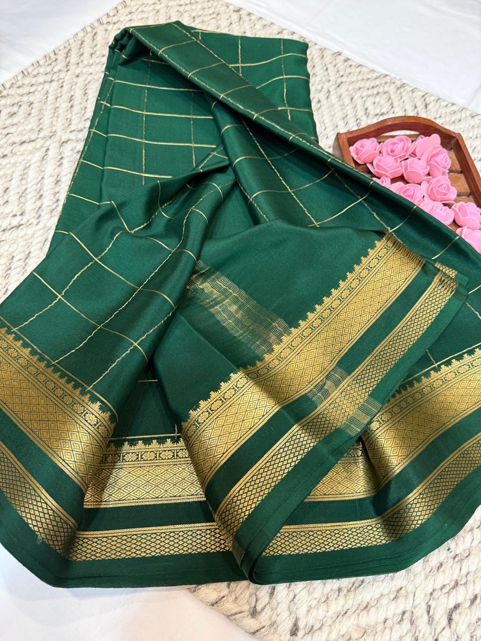 Mysore silk sarees checks pattern