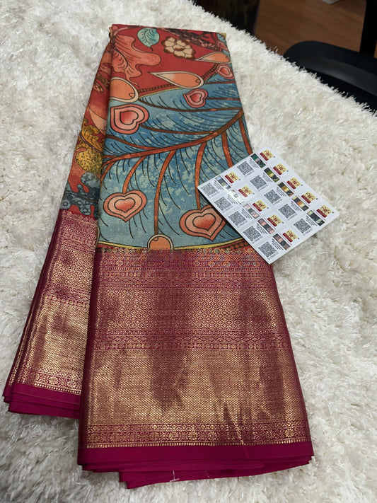 Pure digital print Kanjivaram silk sarees