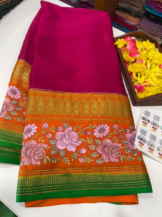 ❤️Embroidery  Mysore silk sarees  ❤️

❤️Traditional border with all  3D colors in embroidery pattern sarees ❤️