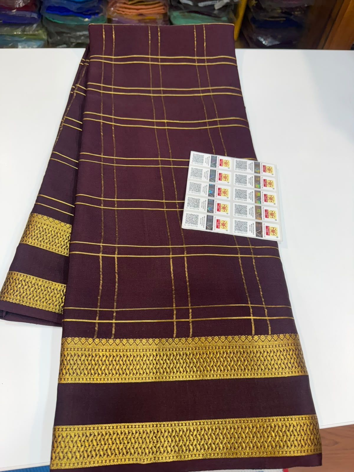 Mysore silk sarees self checks pattern