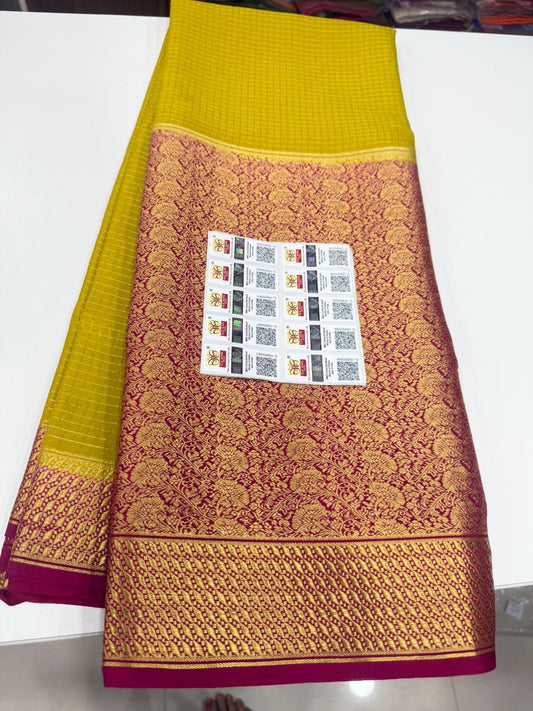 Mysore silk sarees half broced and half checks