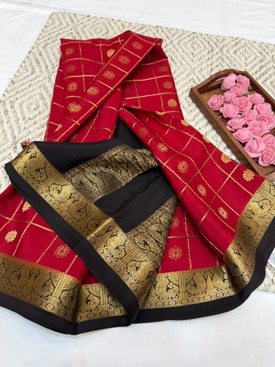 Mysore silk sarees checks pattern