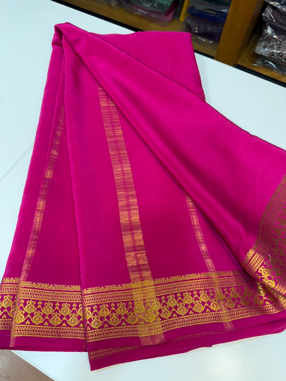 Mysore silk sarees gold lace pattern