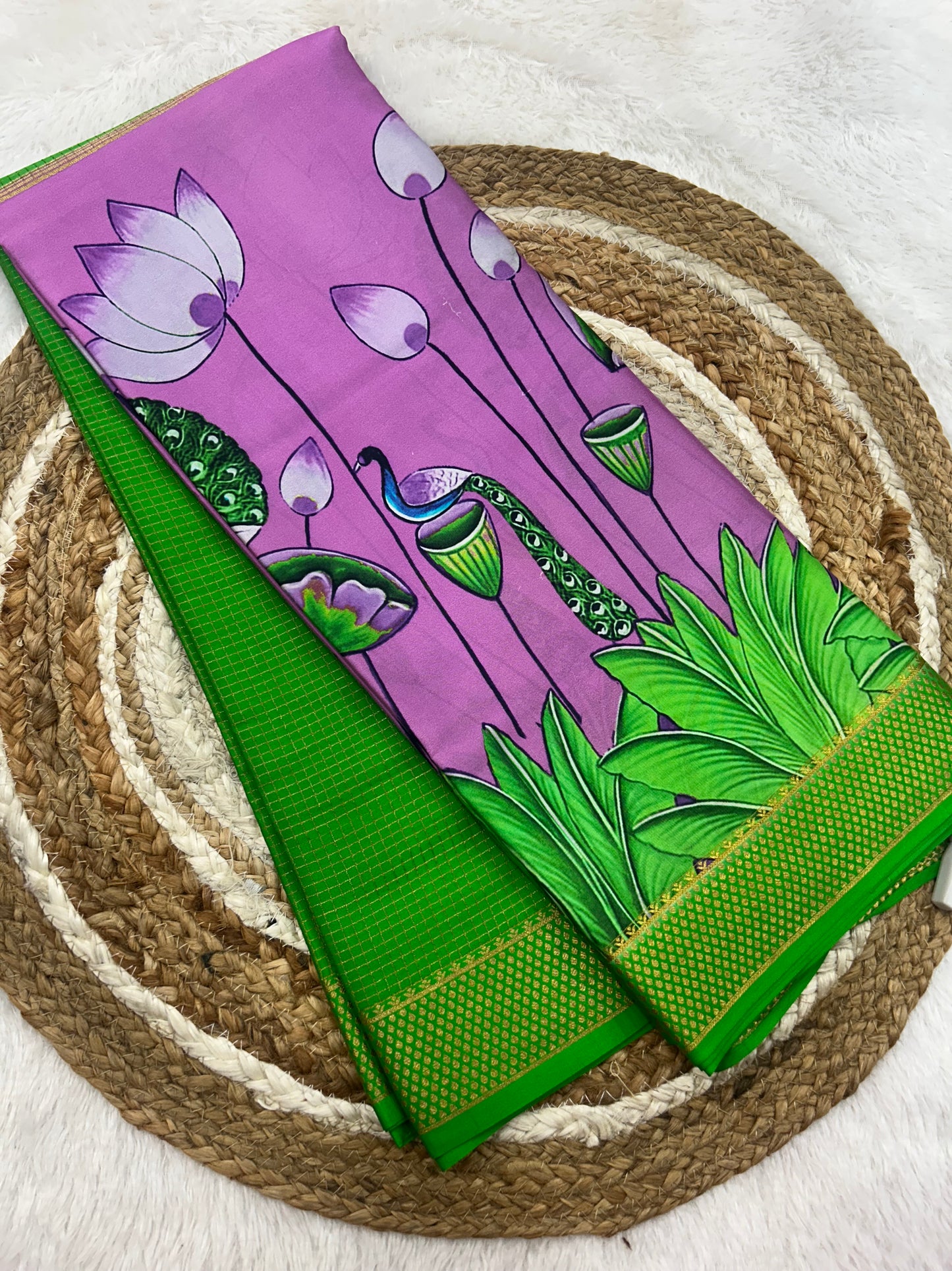 Half printed Mysore silk